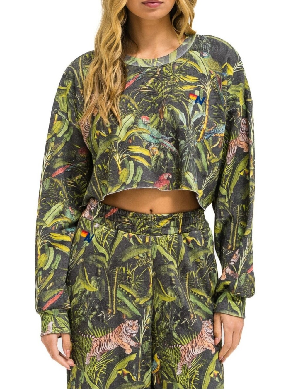 Aviator Nation Jungle Crop Relaxed Crewneck Sweatshirt Small